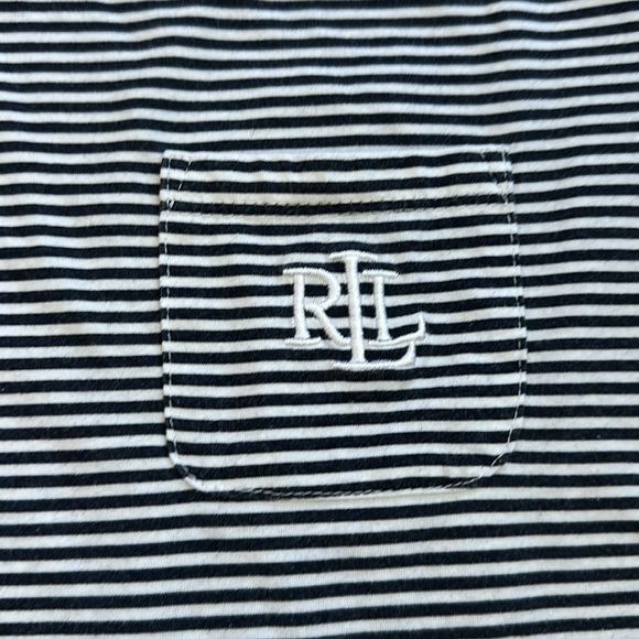 Lauren Ralph Lauren Striped Cuffed Short Sleeve Cotton Nightgown Mongram Logo - Picture 4 of 5